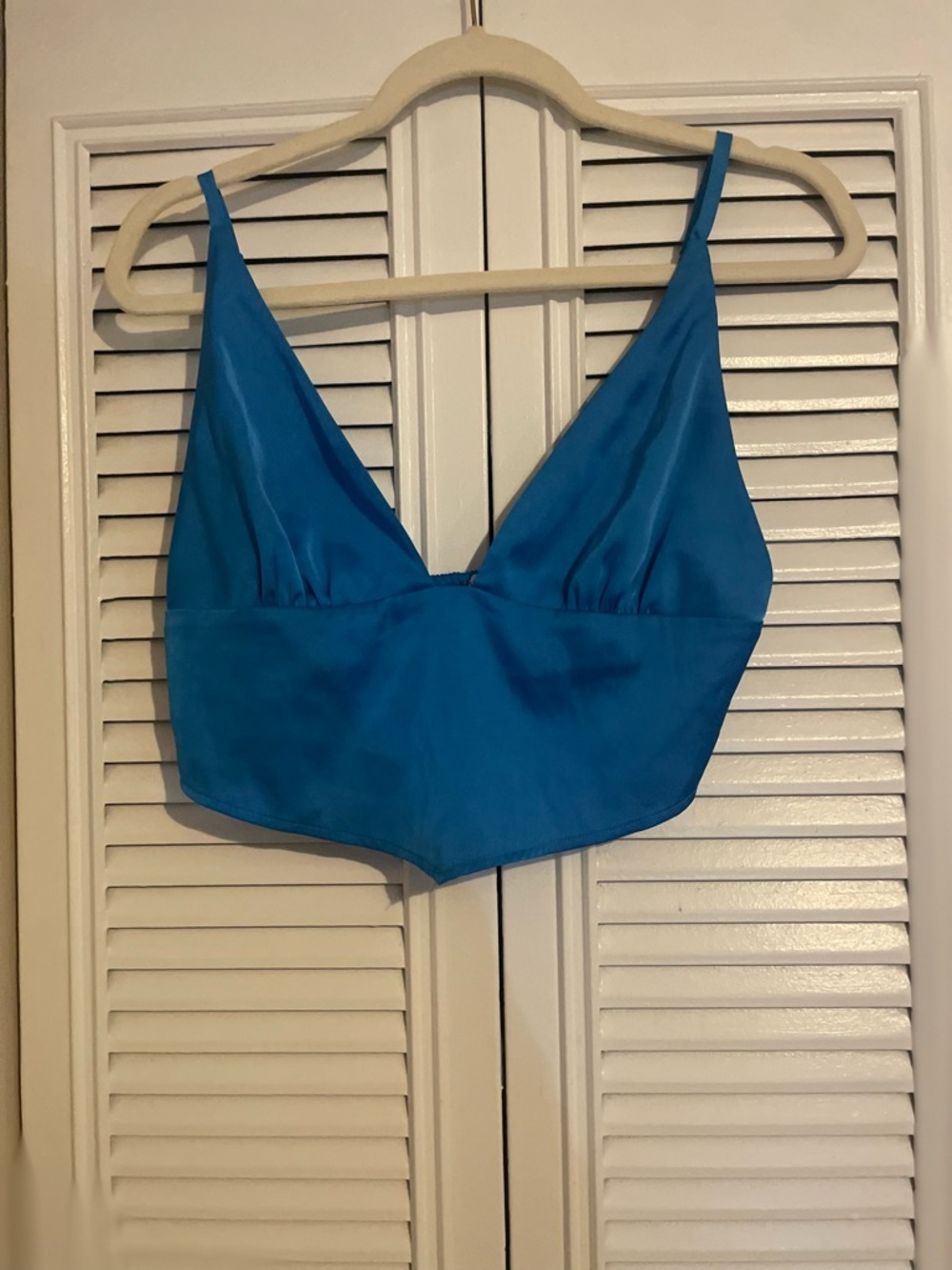Garage Bright Turquoise Blue Smocked Top